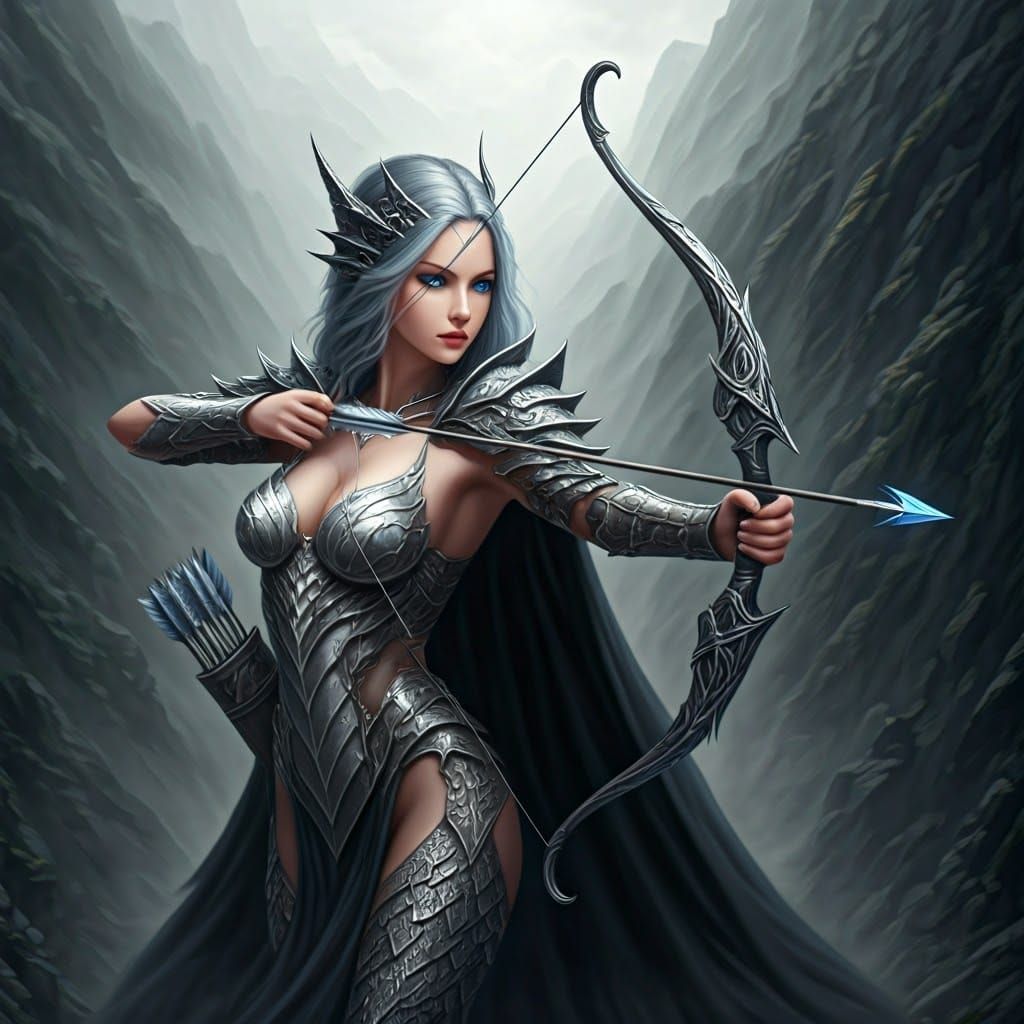 Ethereal Huntress in Misty Mountains