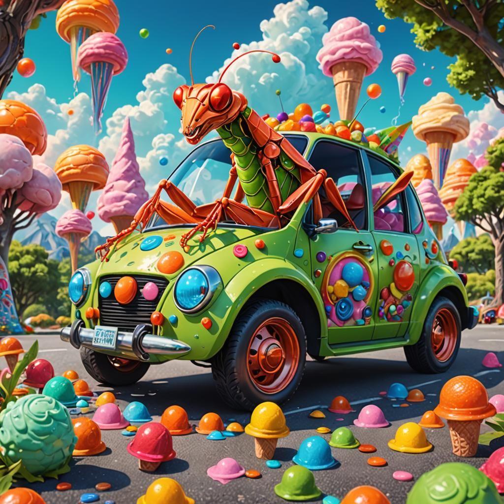 Sci-Fi Mantis Family in Ice Cream Paradise