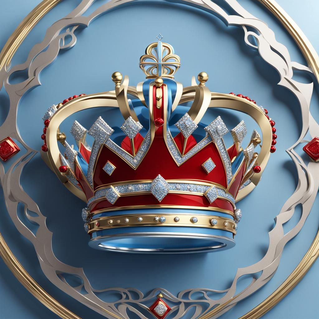 Luxurious Crown in 3D with Red and Silver