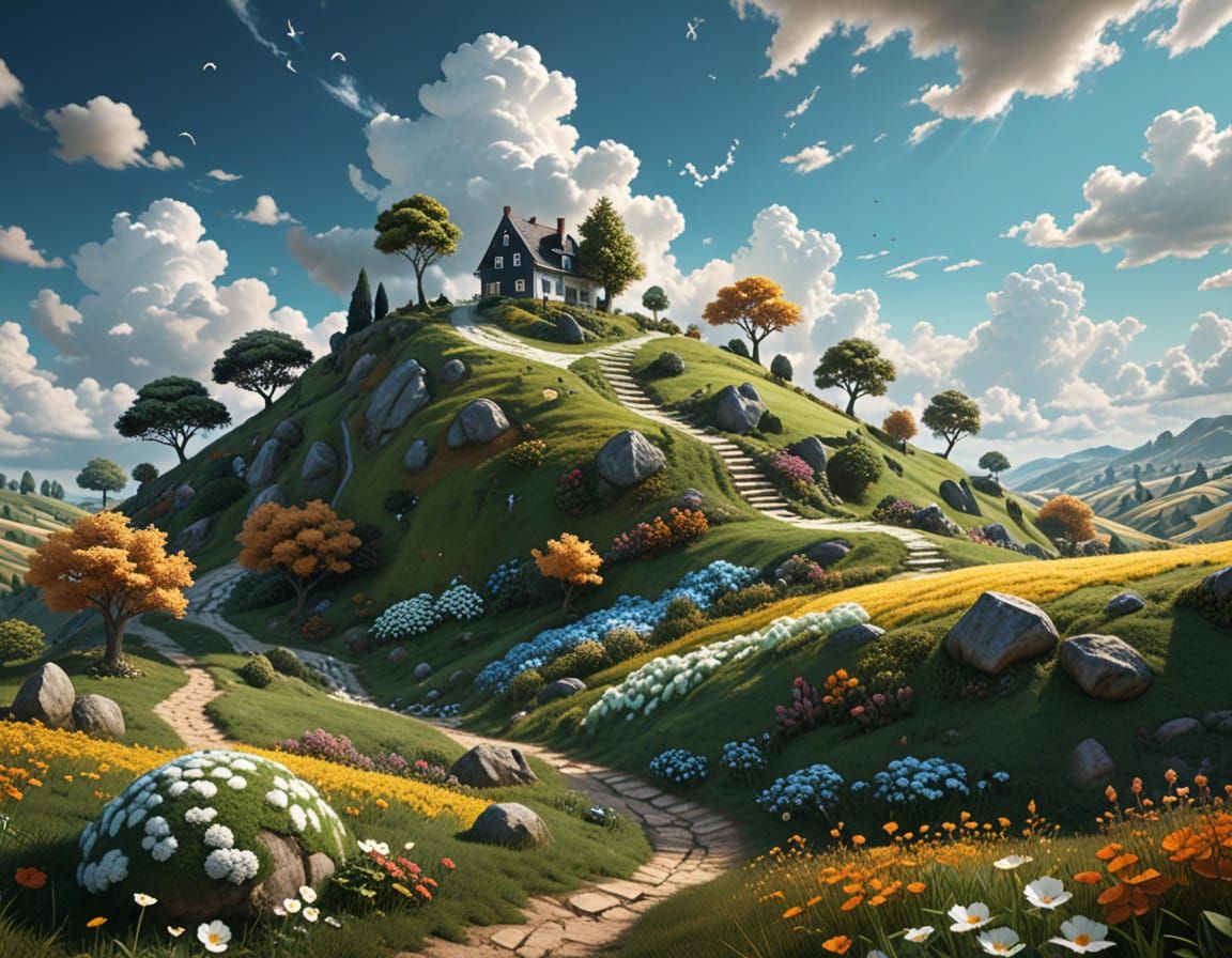 Gingham Realm: A Whimsical Surrealist Masterpiece