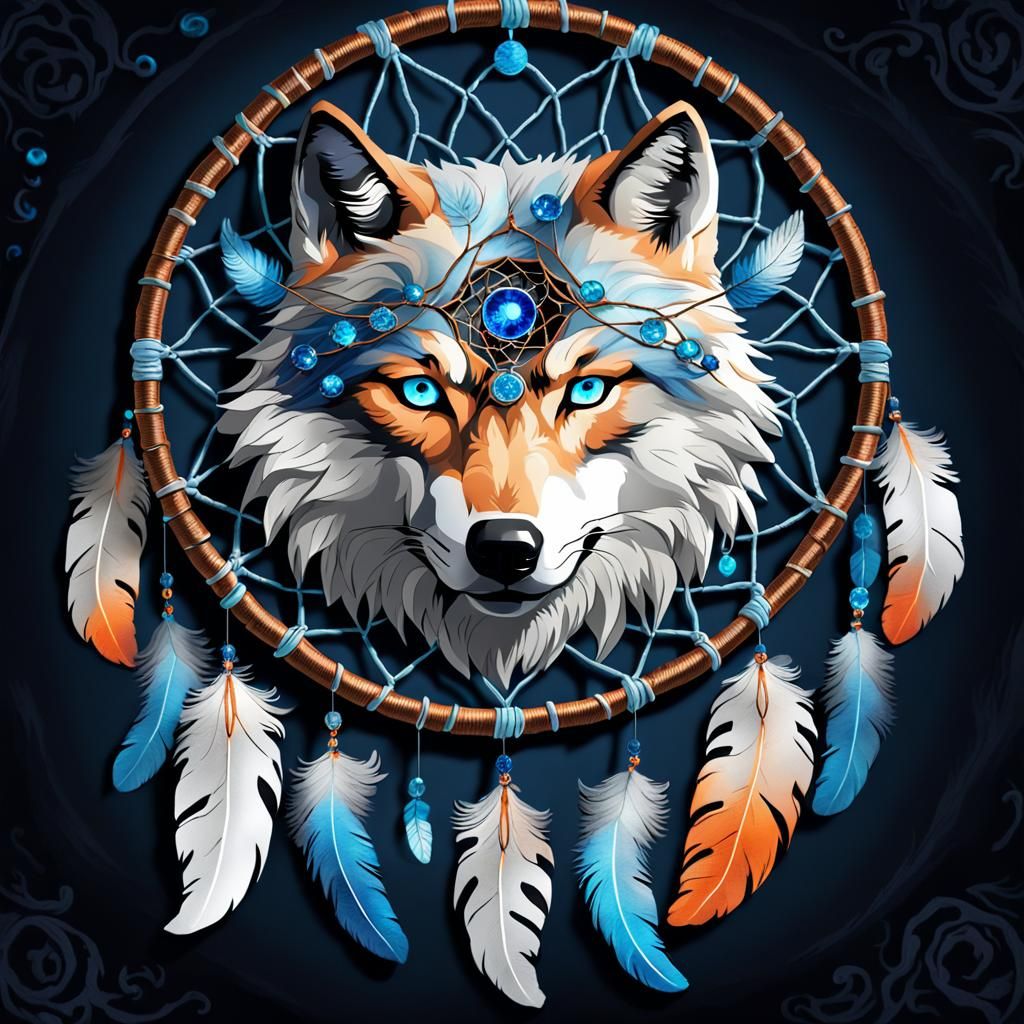 Celestial Wolf Dreamcatcher in Starry Night Sky