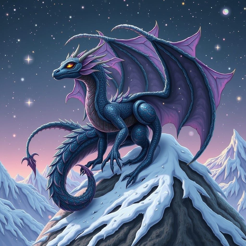 Majestic Dragon on Snow Mountain in Painterly Style