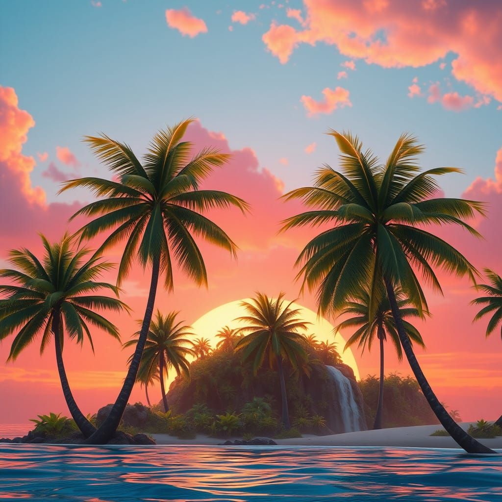 Ethereal Island Oasis at Sunset