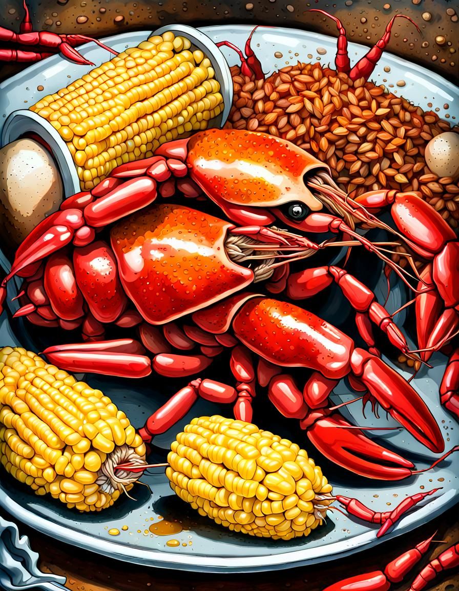 Hyperrealistic Crawfish Plate in Graffiti Art Style