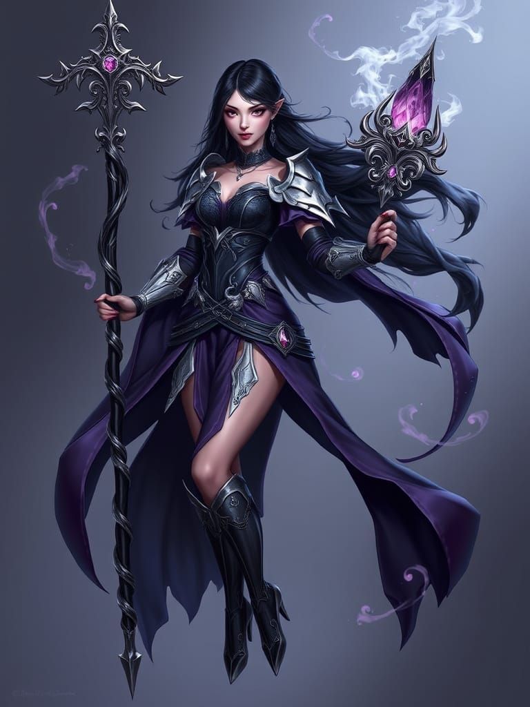 Enchanting Dark Fantasy Sorceress in Elegant Armor