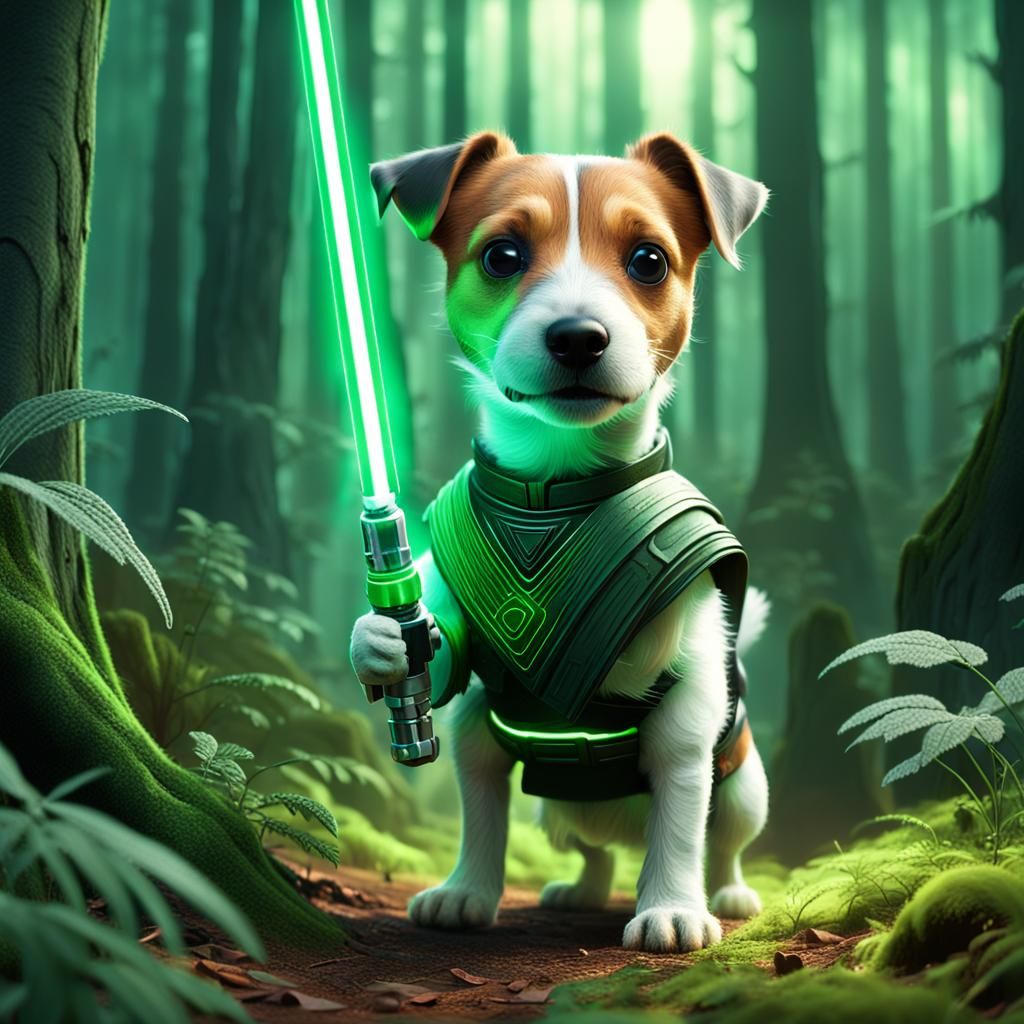 Jack Russell Terrier Jedi Knight in Pixar Style
