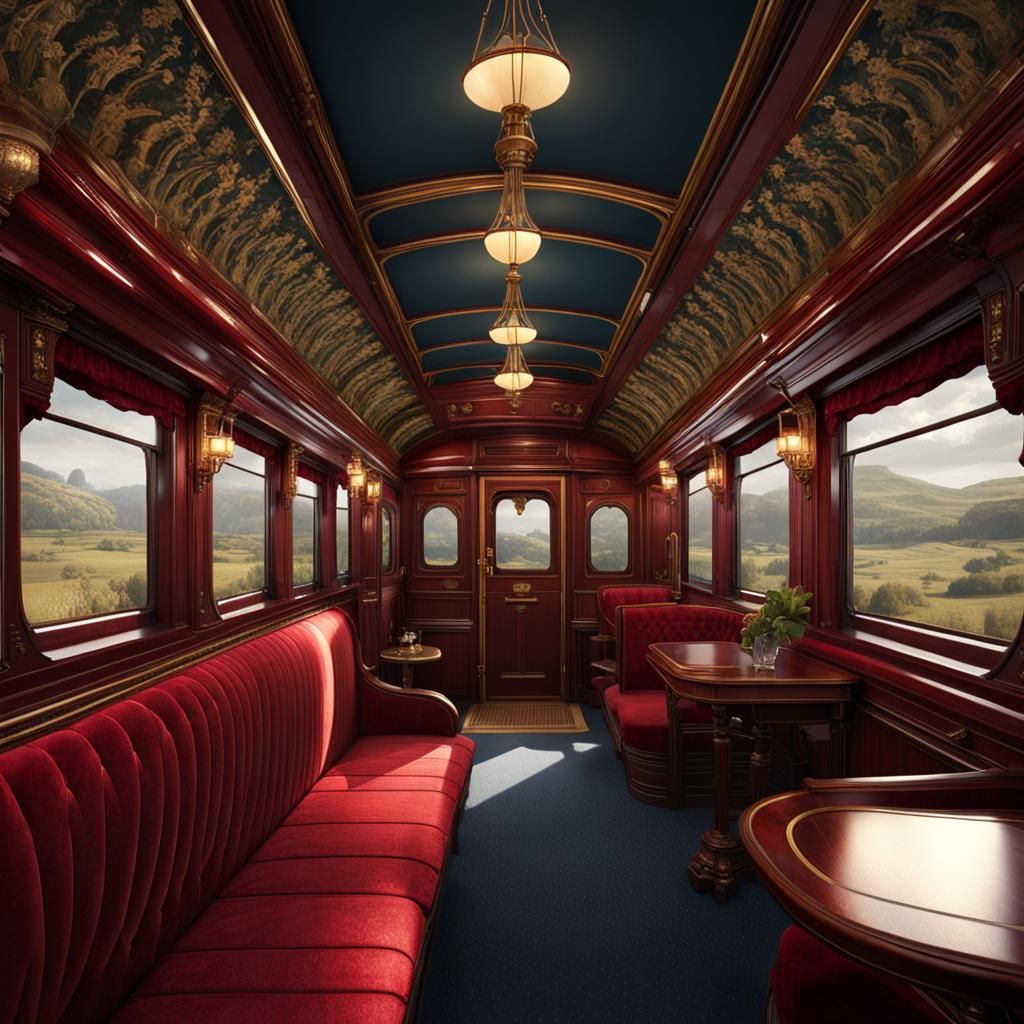 Opulent Victorian Rail Car Interior: Detailed Matte Painting