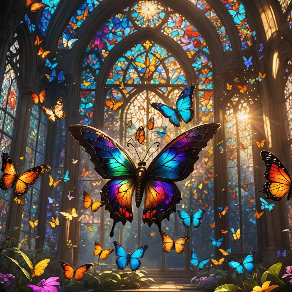 Stained Glass Butterfly with Rainbow Light
