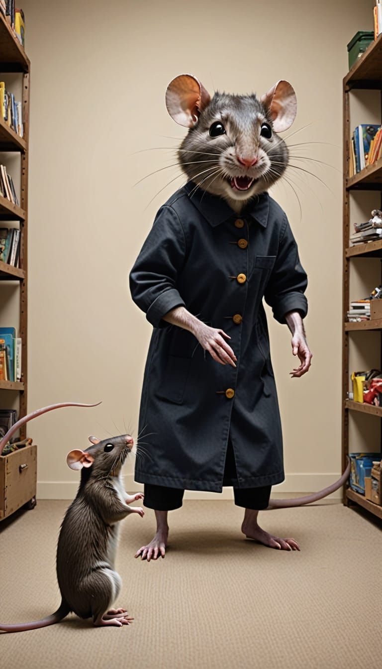 Giant Friendly Rat Plays with Little Girl in Joyful Scene