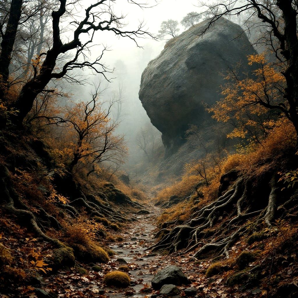 Realistic Autumn Forest Landscape Photograph