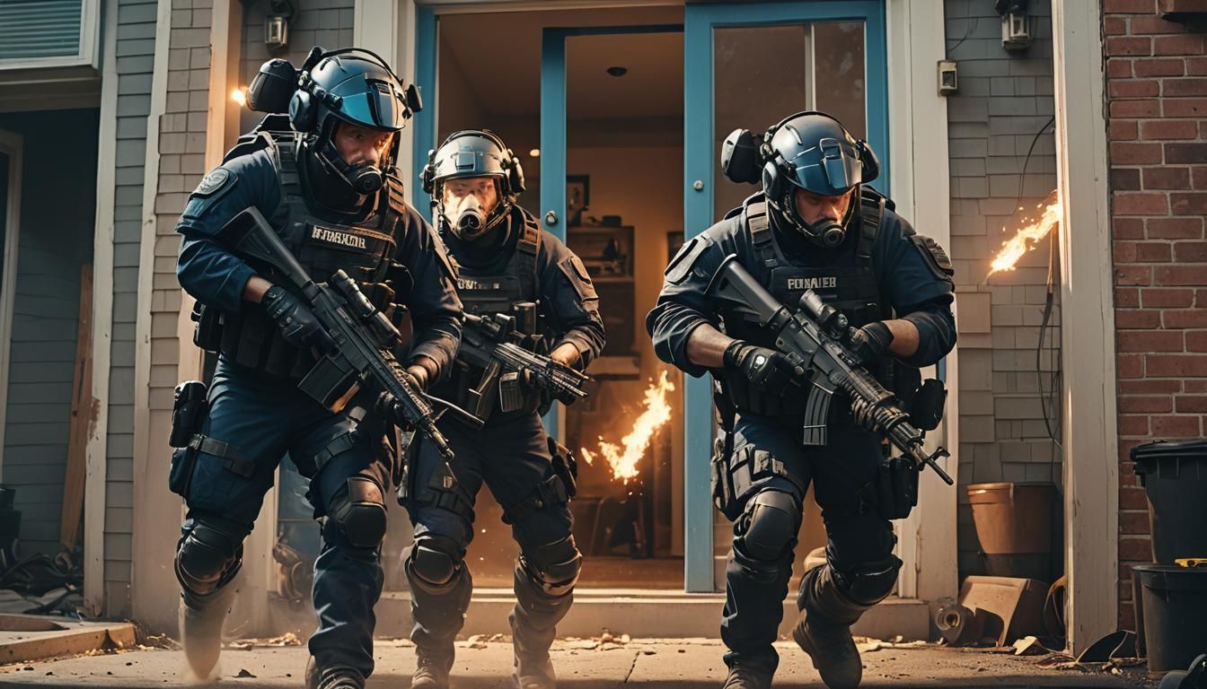 Humanoid Pig SWAT Team Raid: Cinematic Digital Art