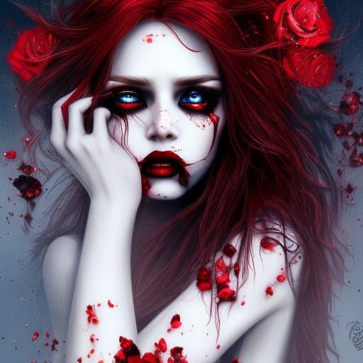 Glamorous Zombie Queen with Roses, Fantasy Art