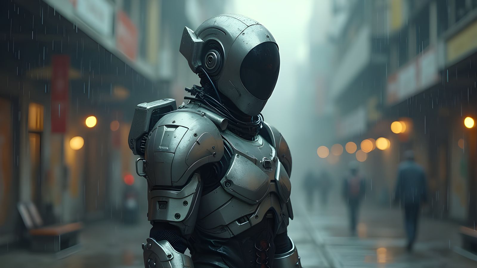 Hyperrealistic Murderbot SecUnit in Cinematic Style