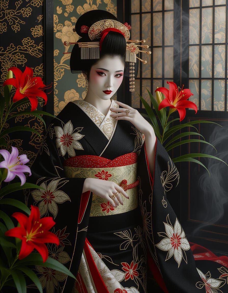 Ghostly Geisha with Red Spider Lily