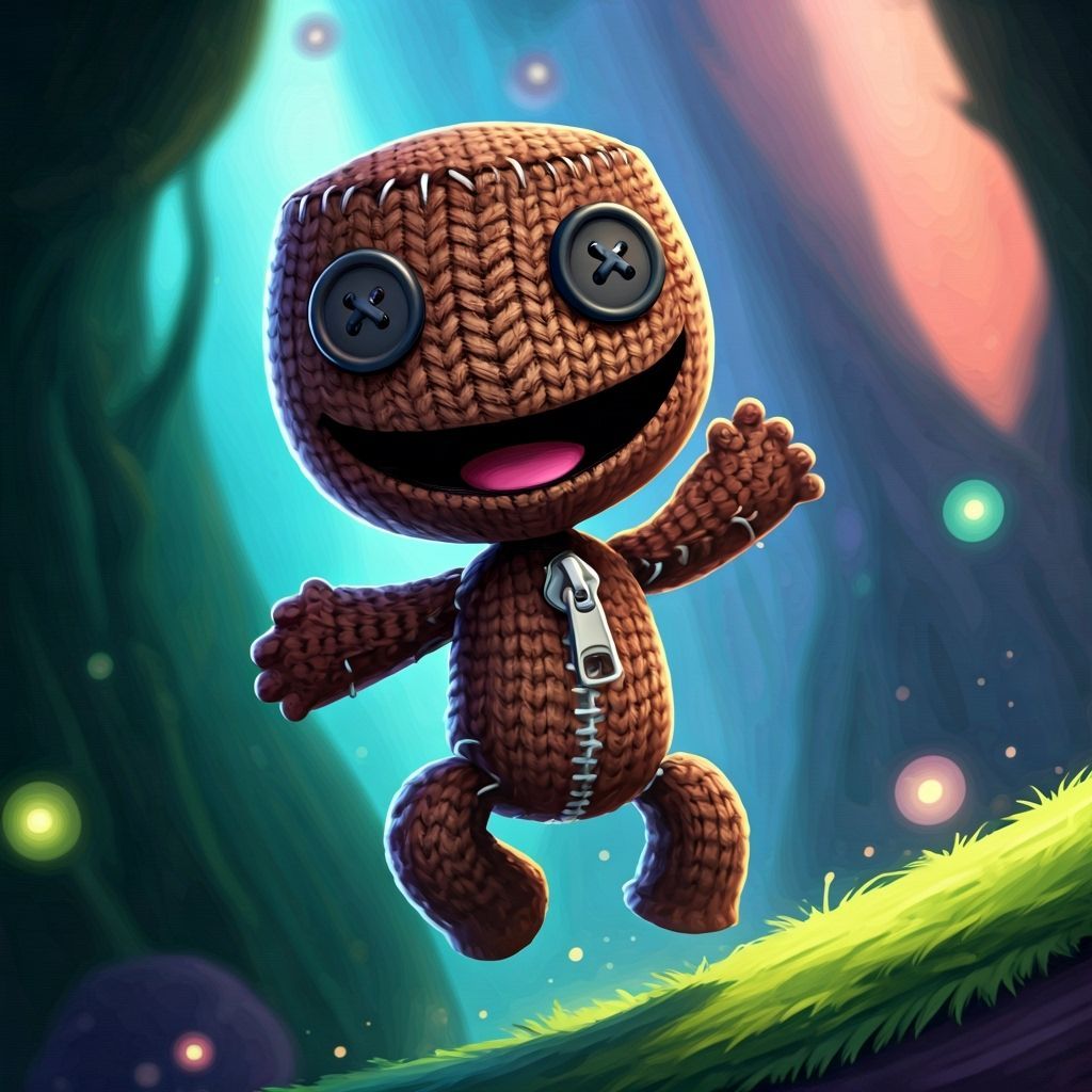 Sackboy Leaping Joyfully in a Fantastical World