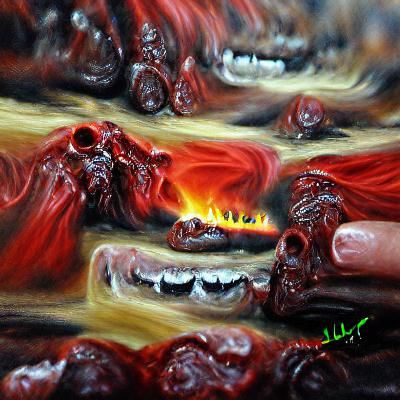 Horrific Oil Painting of Hellfire and Teeth