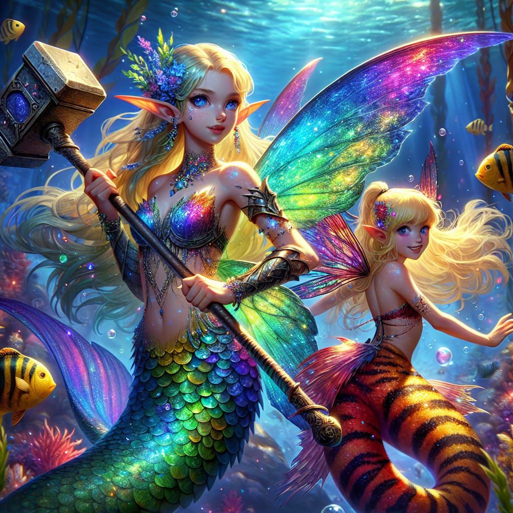 Hope and Aurora as merfairy mermaids.