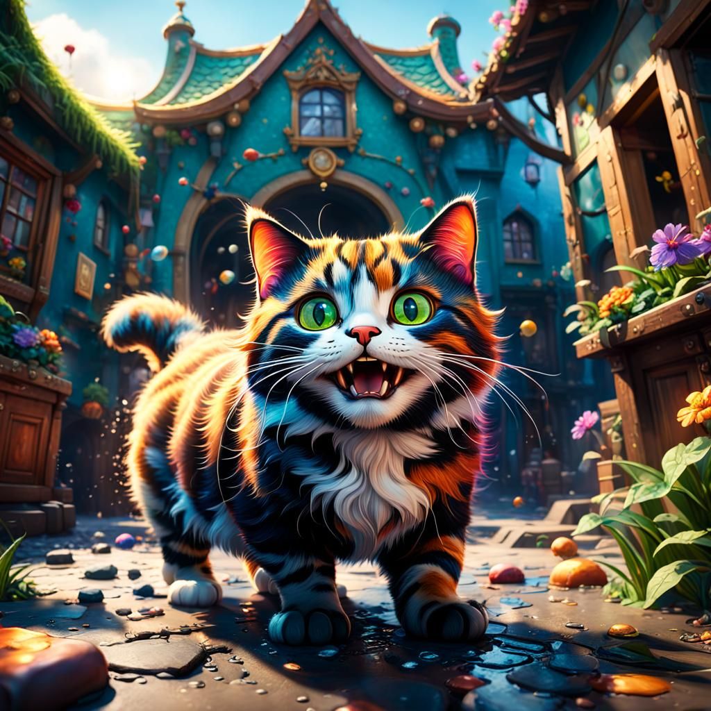 Happy Cat in Colorful Fantasy Art