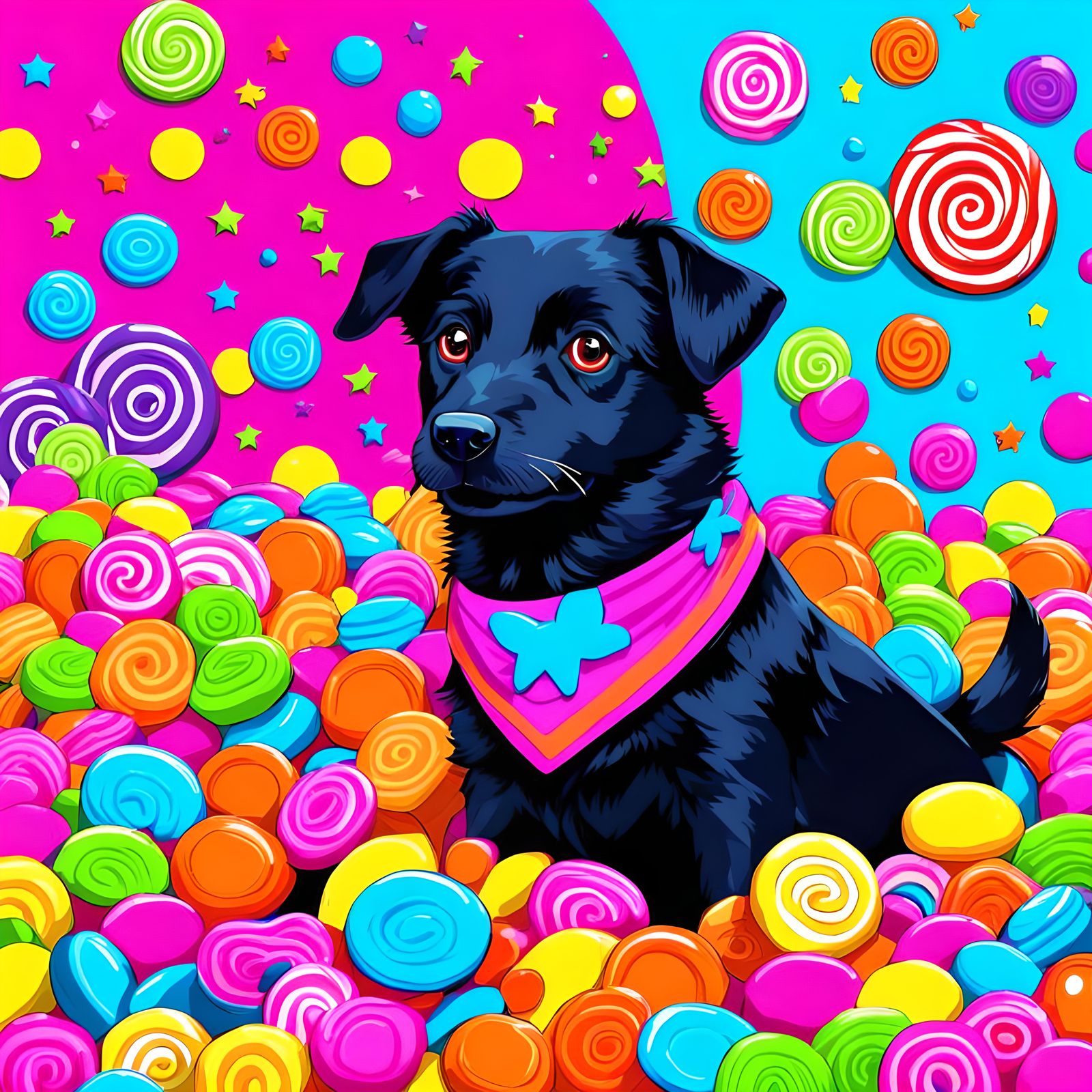 Chocolate Dog in Neon Candy Wonderland