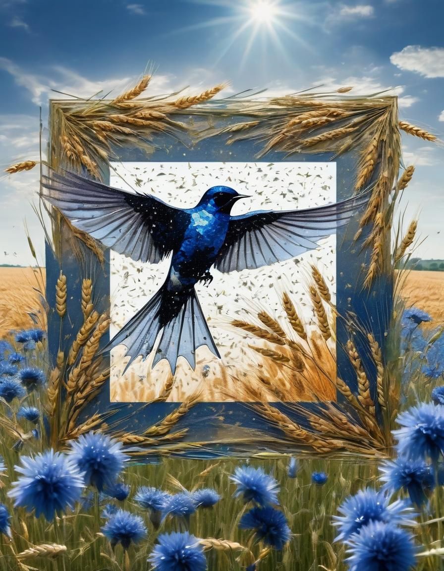 Swallow Silhouette Carrying Wheat Field in Diamond Painting ...