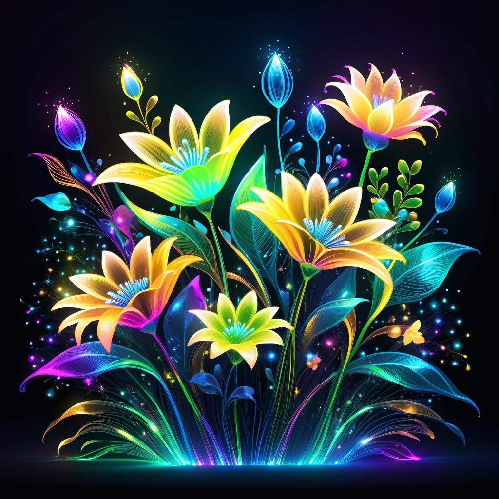 Luminous Magical Flower Bouquet in Surreal Style