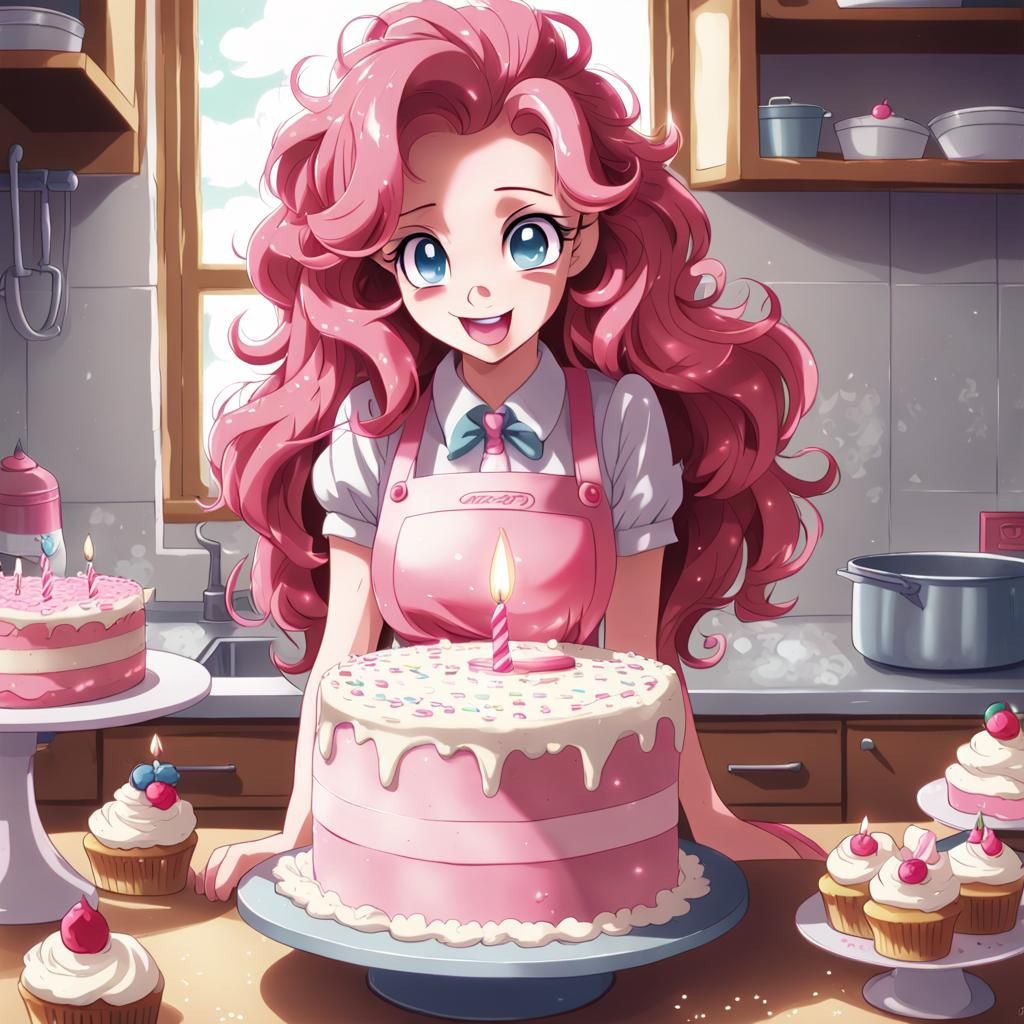 Pinkie Pie Baking: Anime Style Birthday Cake