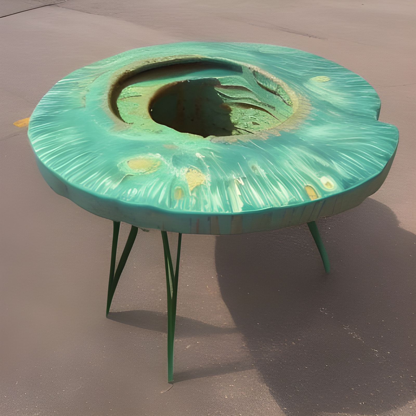 Alien Coffee Table with Plant, 3D Rendered Sculpture