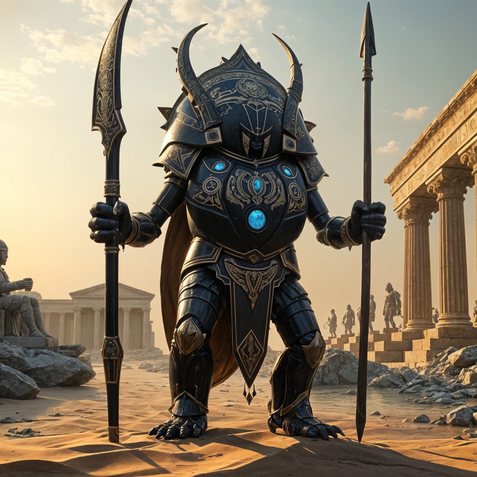 Ancient Bronze Warrior in Elegantly Crafted Scarab Armor