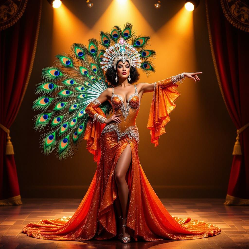 Glamorous Showgirl on Stage as Digital Painting