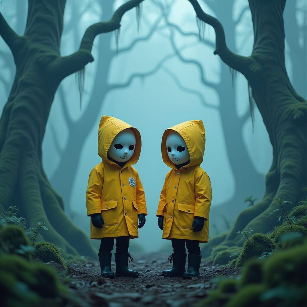Mono and Six in a Dark, Surreal Forest