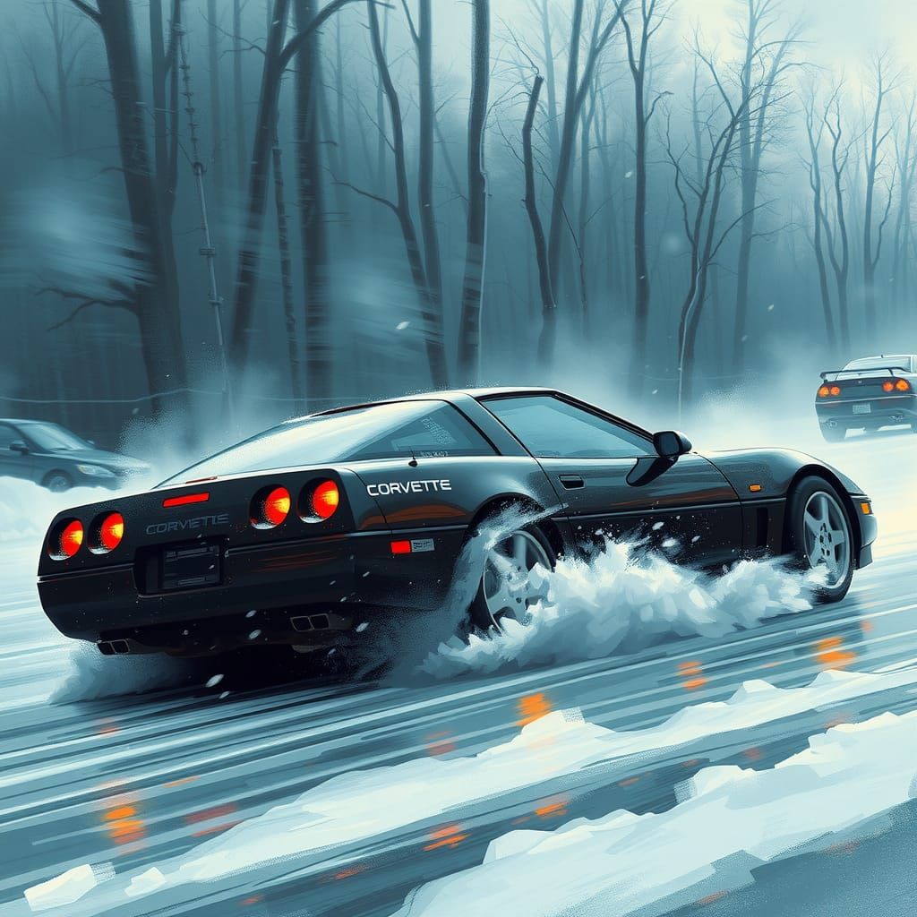 Corvette C4 Speedpainting on Frozen River