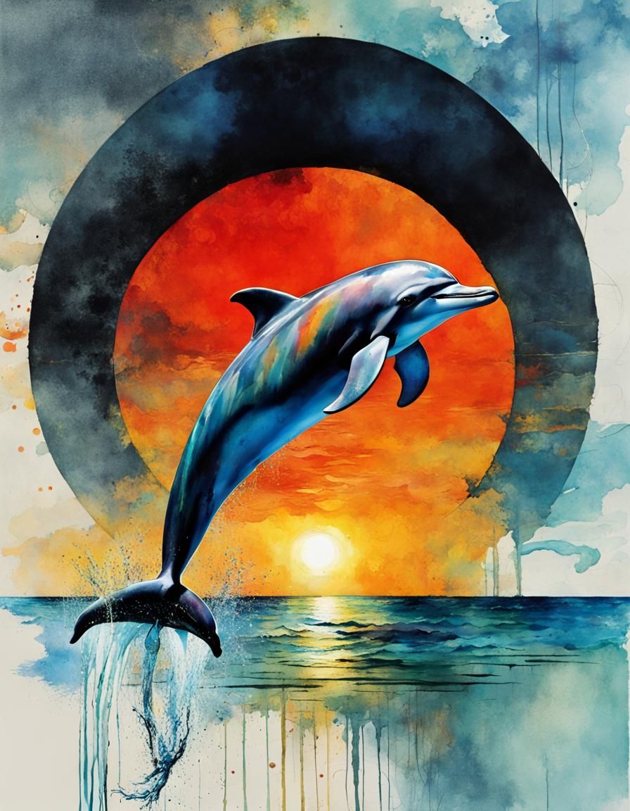 Dolphin Leaping During Black Sun Eclipse