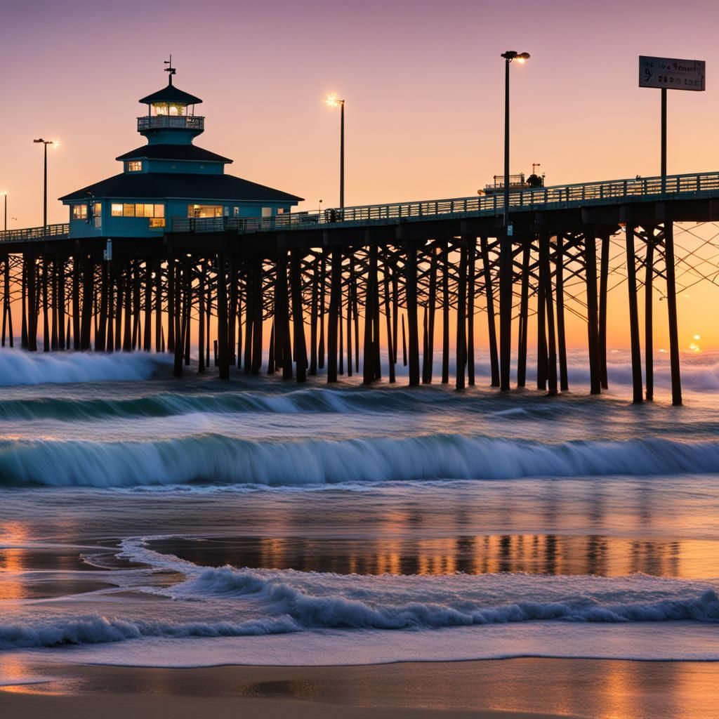 Dawn Pier: Ocean Waves at Sunrise