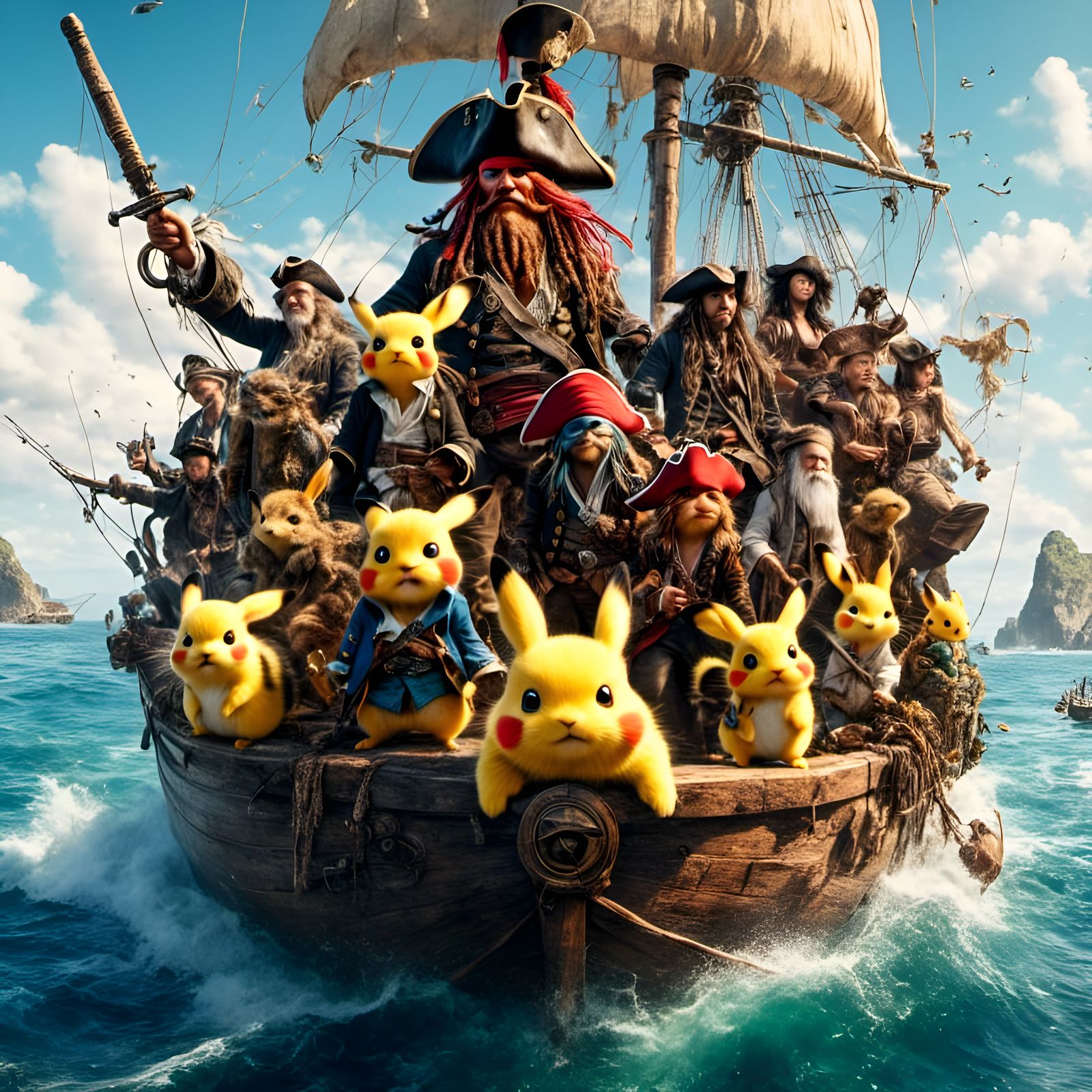 Pirate Pikachu Crew Portrait with Graffiti Art
