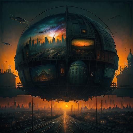 Dystopian Dome City: Magical Realism Painting