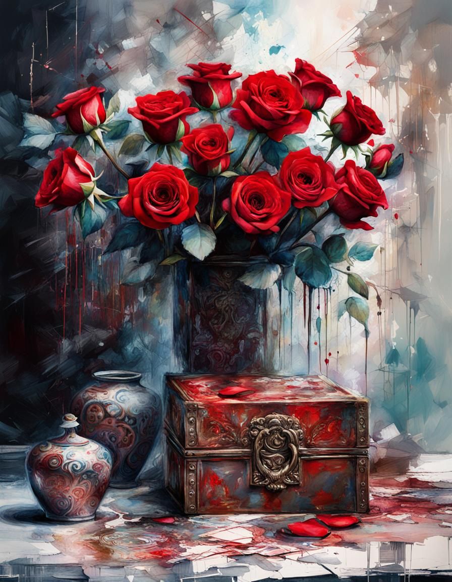 Chocolates and Red Roses in Soft Lighting