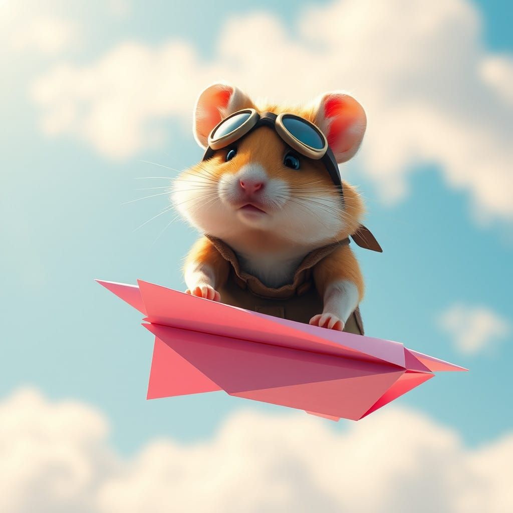 Adorable Hamster Soars on Delicate Paper Airplane in Whimsic...
