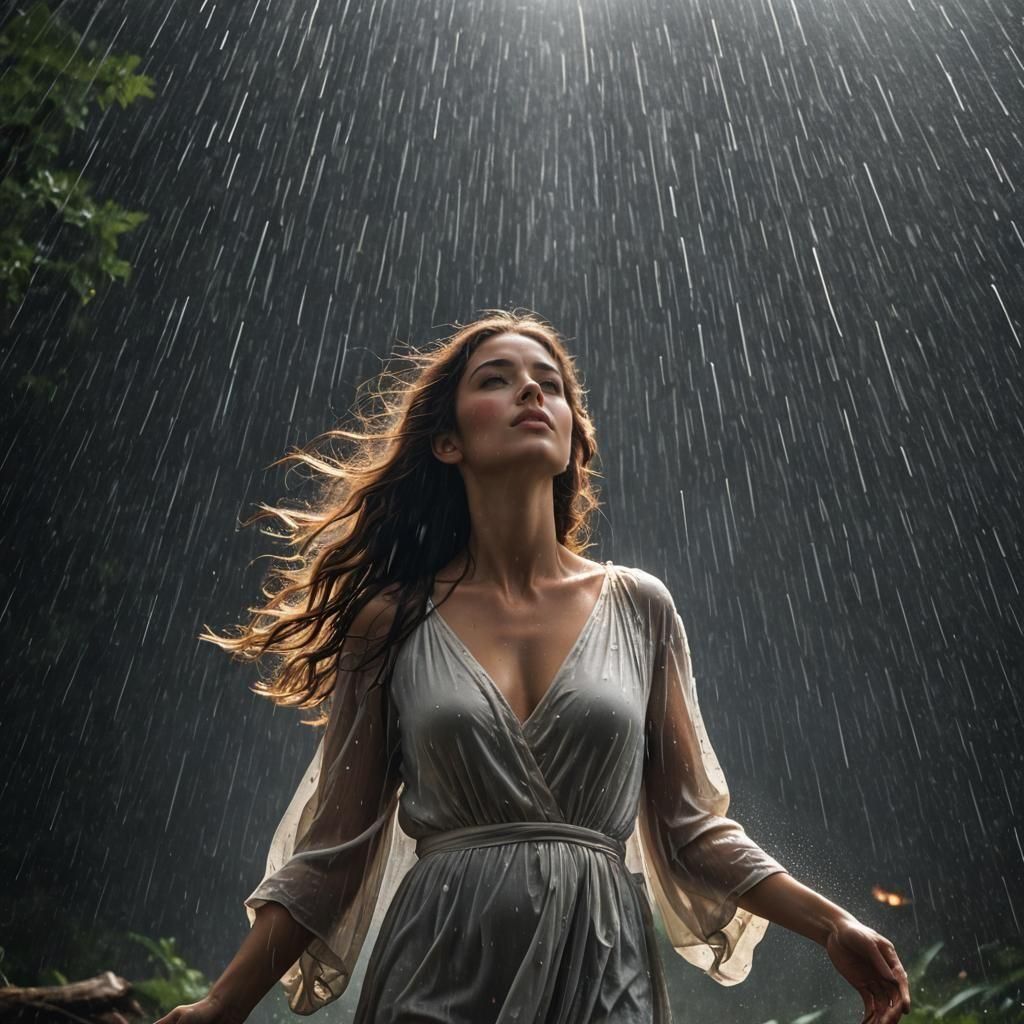 Woman Bathed in Dark Energy Rain