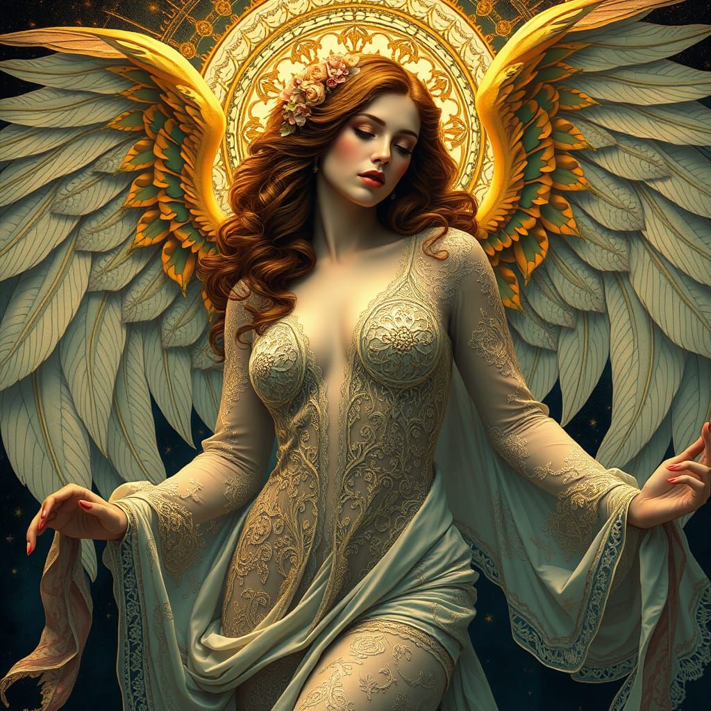 Ethereal Goddess of Desire in Art Nouveau Style