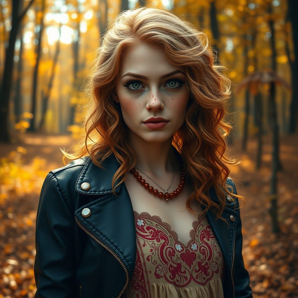 Vibrant Bohemian Goddess Emerges from Forest Canopy