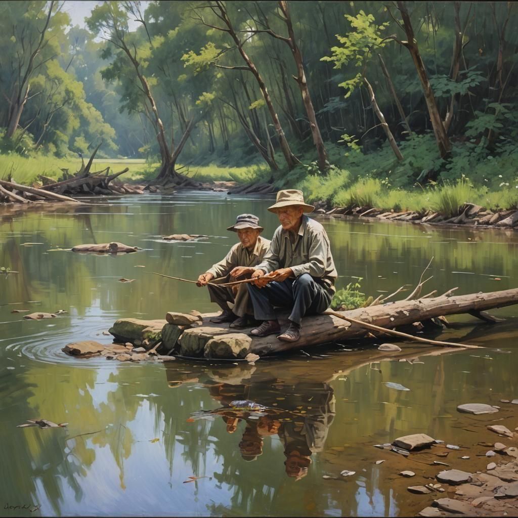 Fisherman by the River: An Oil Painting