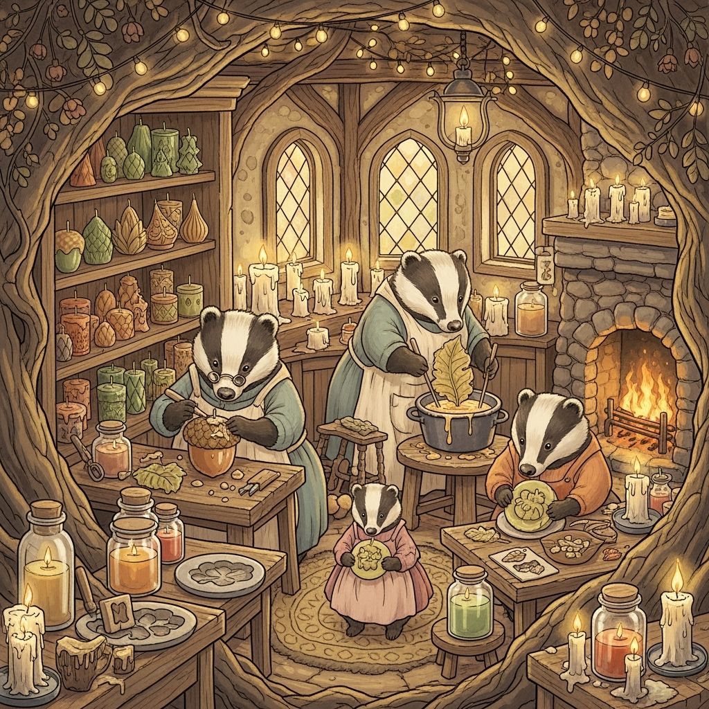 Badger Family Candle Shop in Beatrix Potter Style