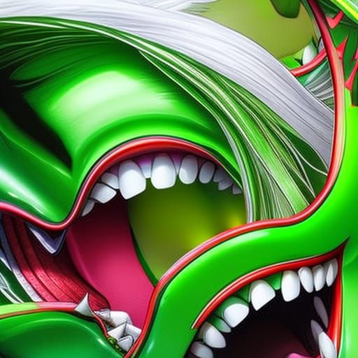 Hyperrealistic Mouth with Green Lips: Splash Art