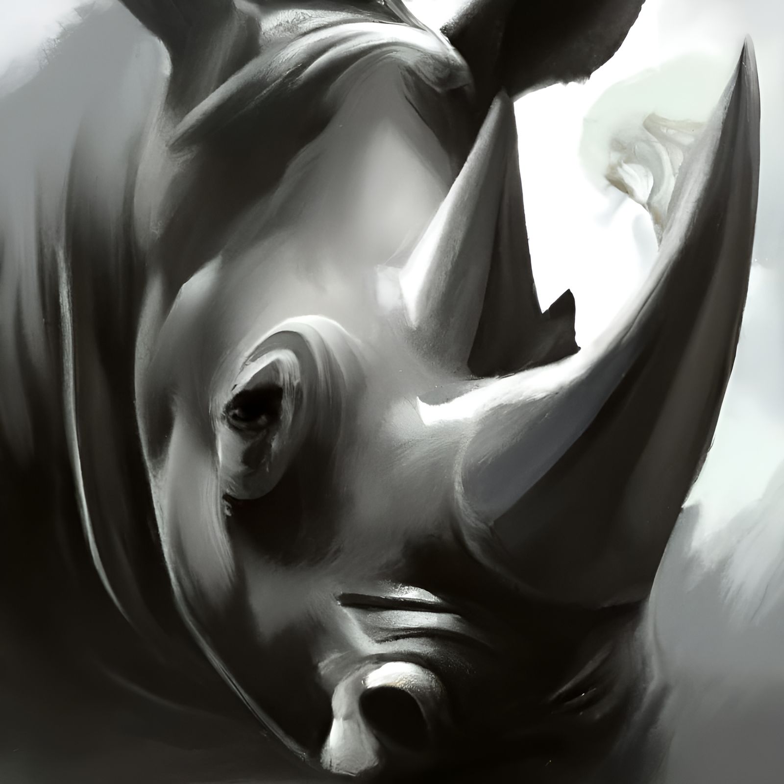Majestic Black Rhinoceros Portrait in Hyperdetailed Style