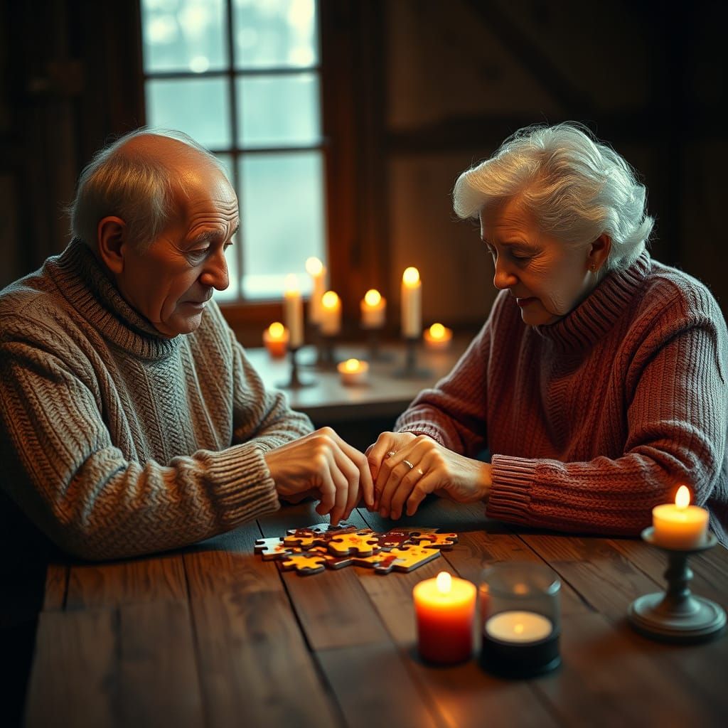 Cozy Old Couple's Heartfelt Puzzle Night