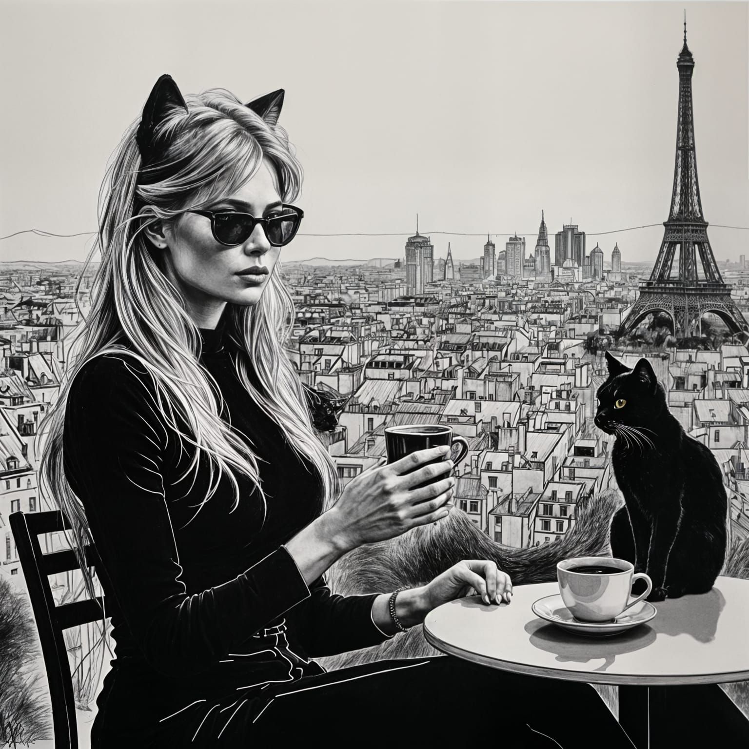 Brigitte Bardot: Minimalist Silver Crayon Sketch