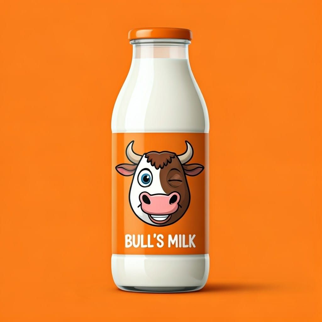 a bottle full of milk with a label on which "BULL'S MILK" is...