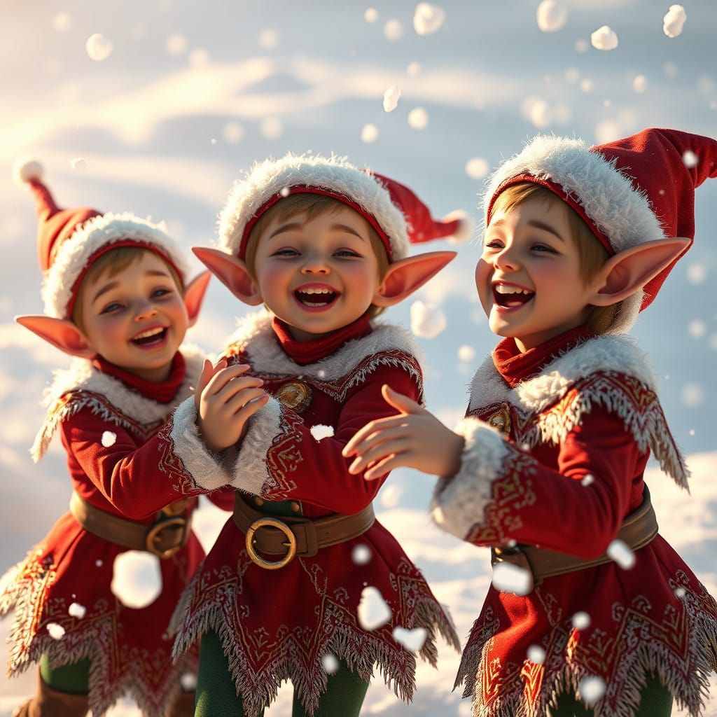 Joyful Elves Frolic in the Snow, Captured in Stunning 8k Mat...