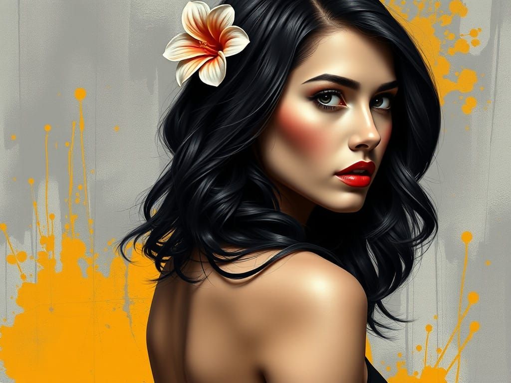 Serene Enigma with Flower Adorned Hair