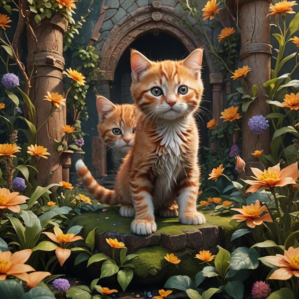 Cute Ginger Kitten in Detailed Matte Painting